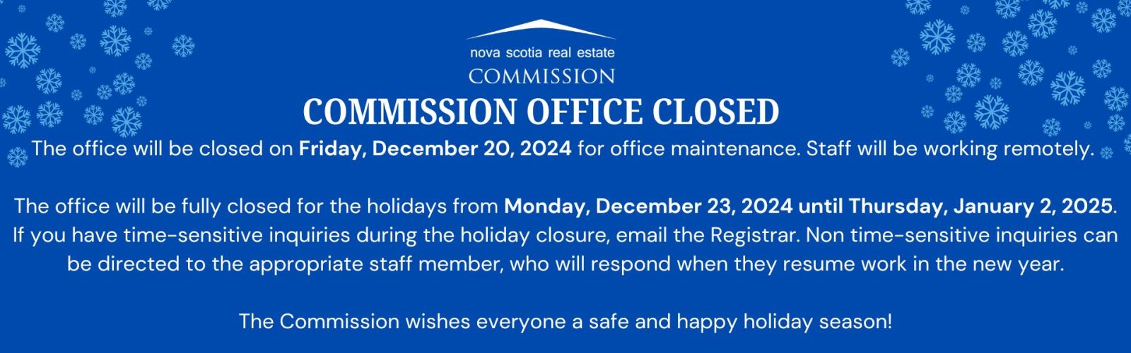 December 2024 Office Closure Website Banner